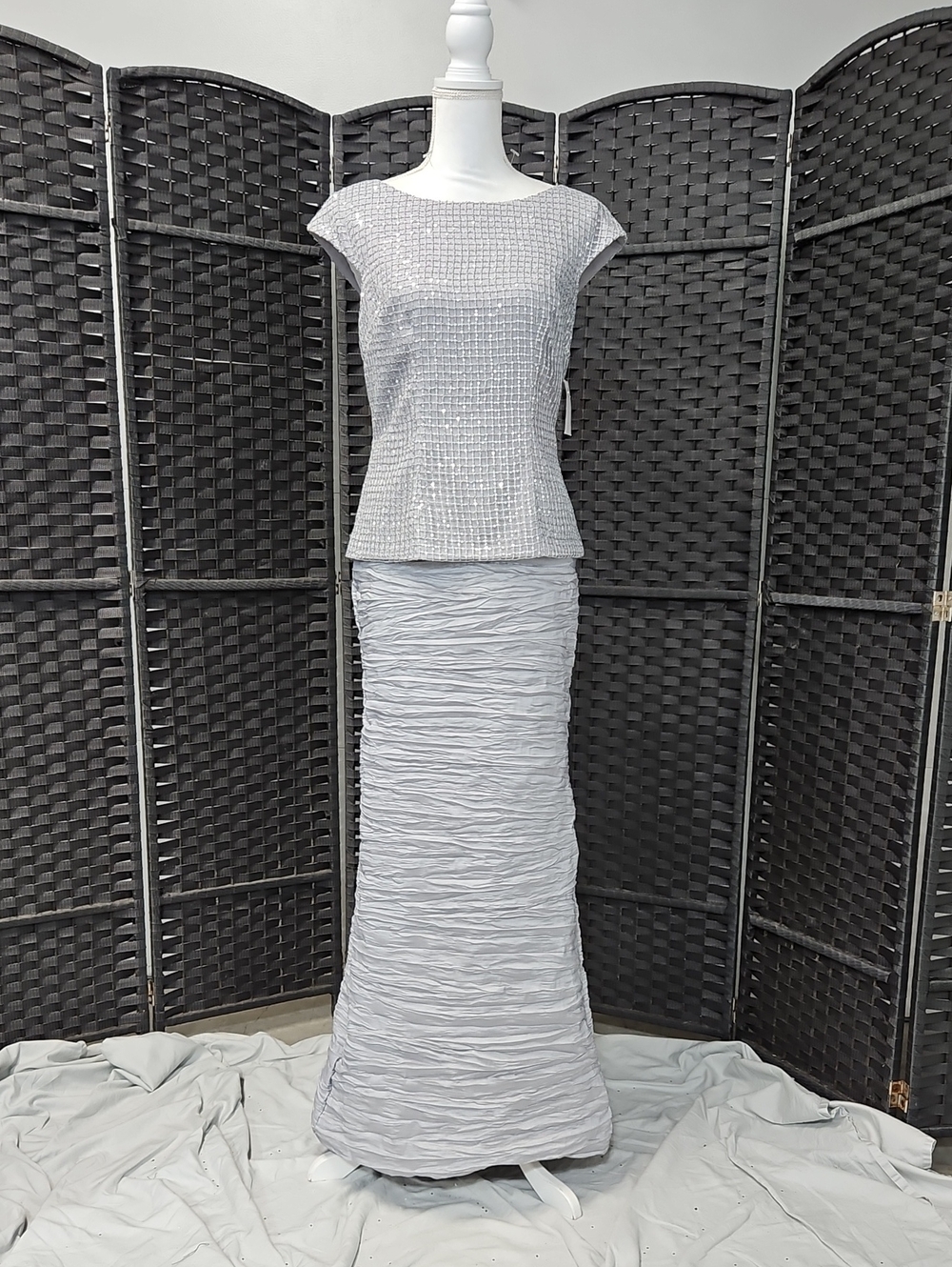 Alex Evenings Silver Gray Two-Piece Evening Gown